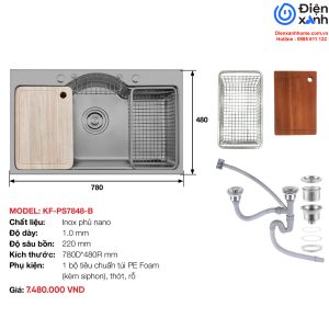 Chậu rửa Inox phủ Nano KAFF KF-PS7848-B