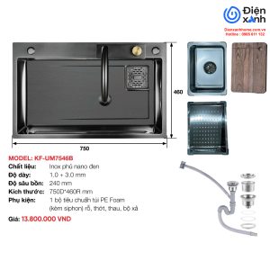Chậu rửa Inox phủ Nano KAFF KF-UM7546B